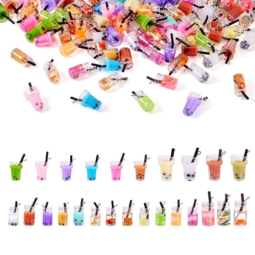 8913 Pandahall Milk Tea Charms - Mini Resin Glass Bottle Pendants